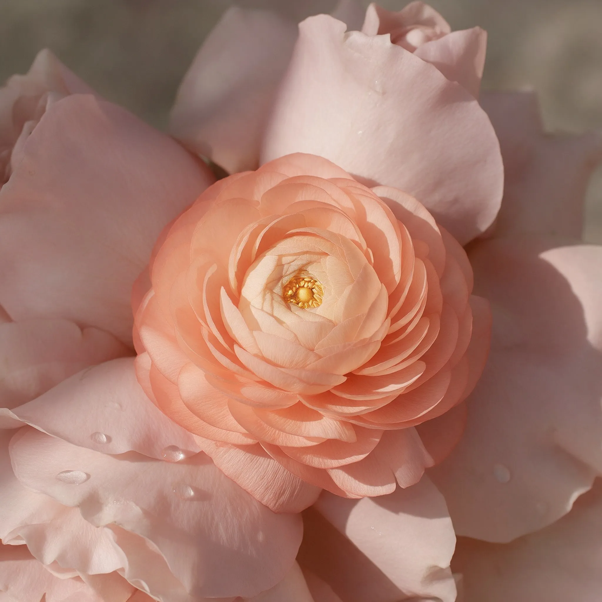 Una flor de ranúnculo durazno, de cerca